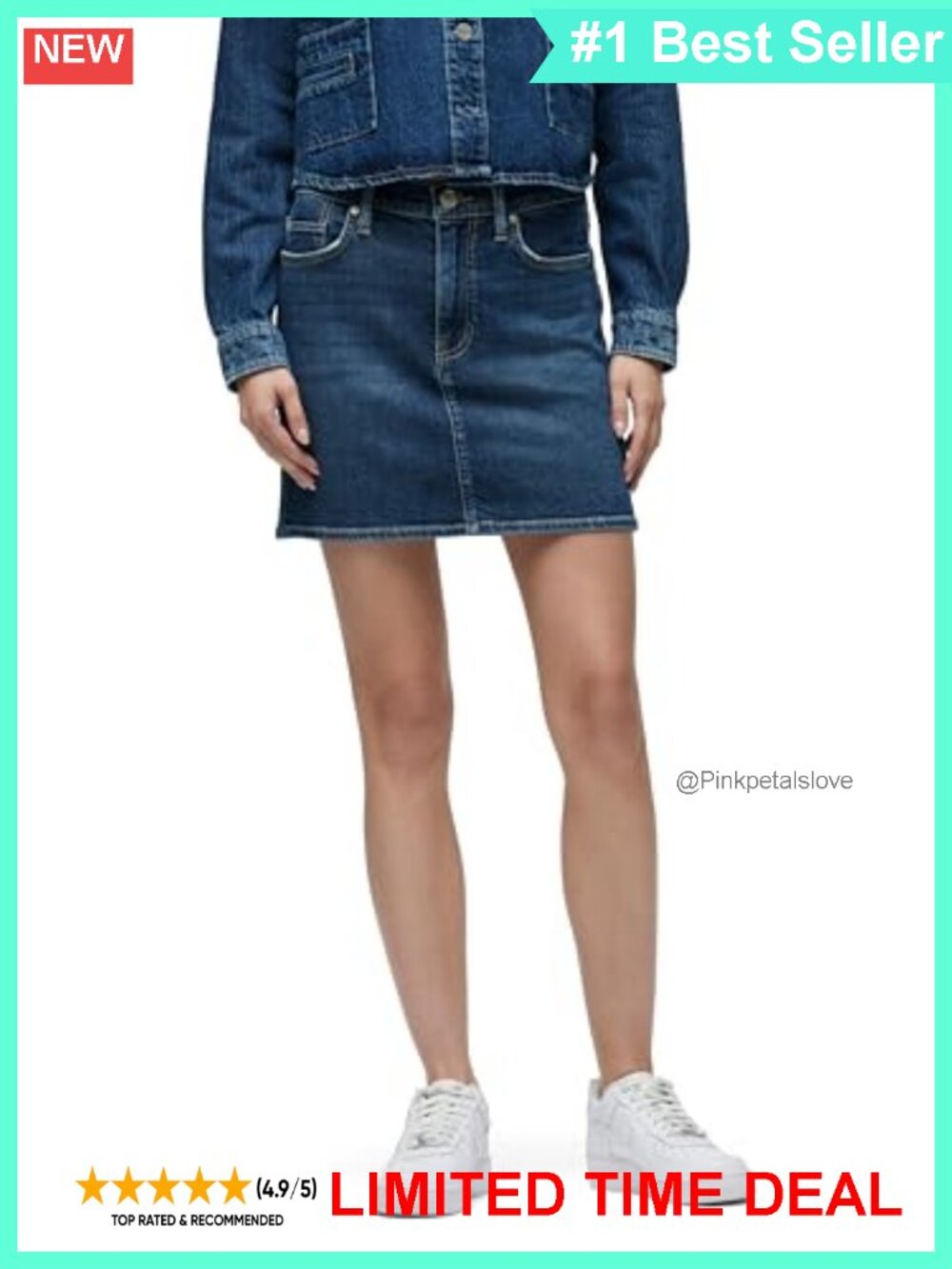 High Rise A-Line Stretch Denim Mini Skirt Five Pocket